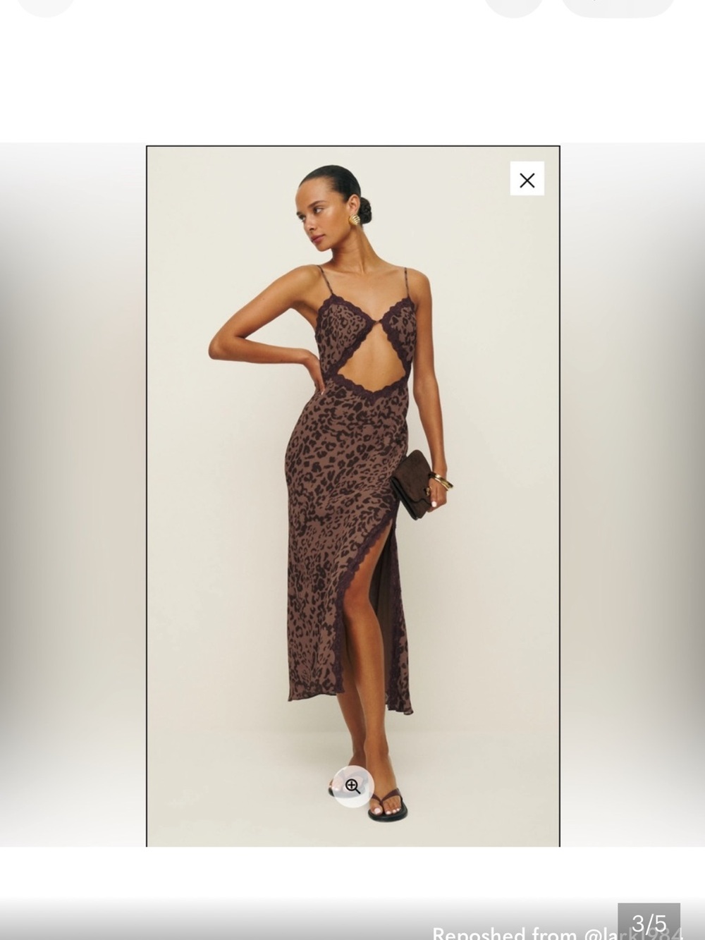 Reformation Brown Leopard Cutout Midi Dress